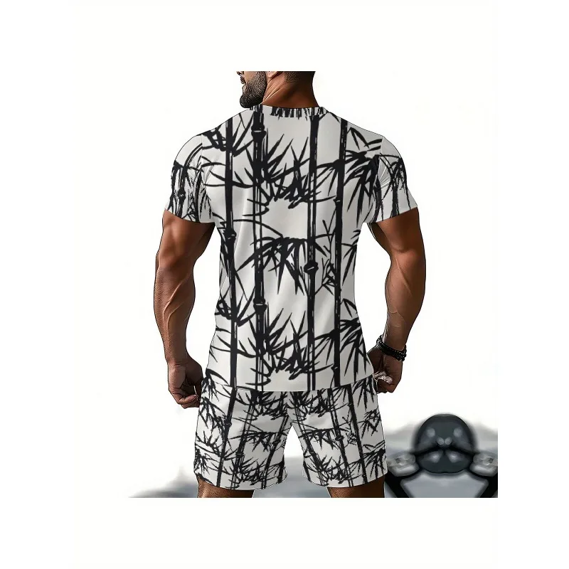 2025 Summer Fashion New Trend Retro Men's T-shirt 3D Digital Printing Creative Casual Round Neck Short Sleeved Shorts Set