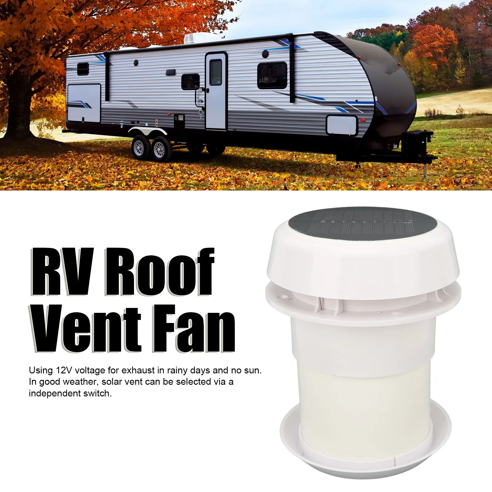 Roof Solar Powered Vent DC12V RV Roof Exhaust Fan Noiseless Solar Powered Vent for Campers  Ships Yachts