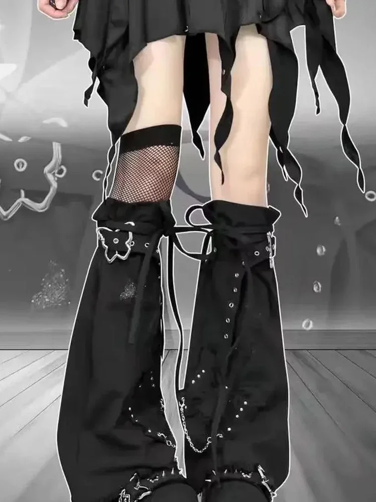 

202, японские гетры с вышивкой бабочки, уличная одежда, носки с цепочкой в стиле гранж, Harajuku, винтажные бандажные носки с поясом, Y2k, эстетические