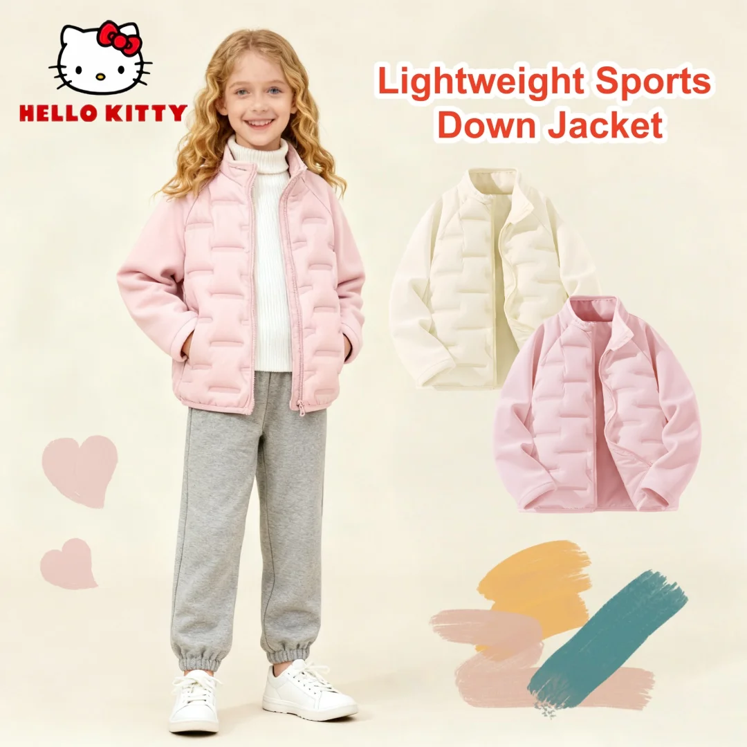 

Детский легкий пуховик Hello Kitty для девочек, розовый, бежевый, ветрозащитный пуховик, осенне-зимняя утепленная удобная верхняя одежда