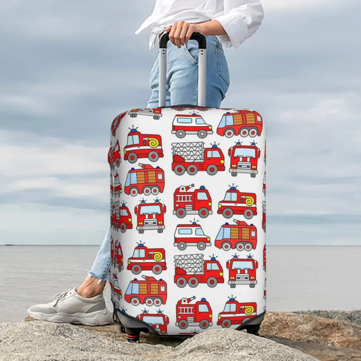 

Firetruck Firefighter Vehicle Ambulance Suitcase Cover Protection Elastic Travel Luggage Protector Covers for 18-32 Inch
