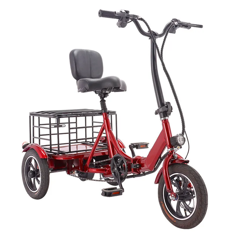 Lightweight Family Electric Bike 3 Wheel For Older With Basket Rear Seat 48V 350W Mini Electric Tricycle For Adult Folding