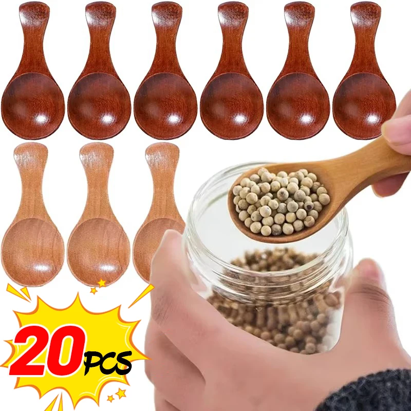 20/1Pcs Short Handle Wooden Scoop Mini Kids Spoons Small Kitchen Spice Condiment Spoon Sugar Tea Coffee Scoop Kitchen Gadgets