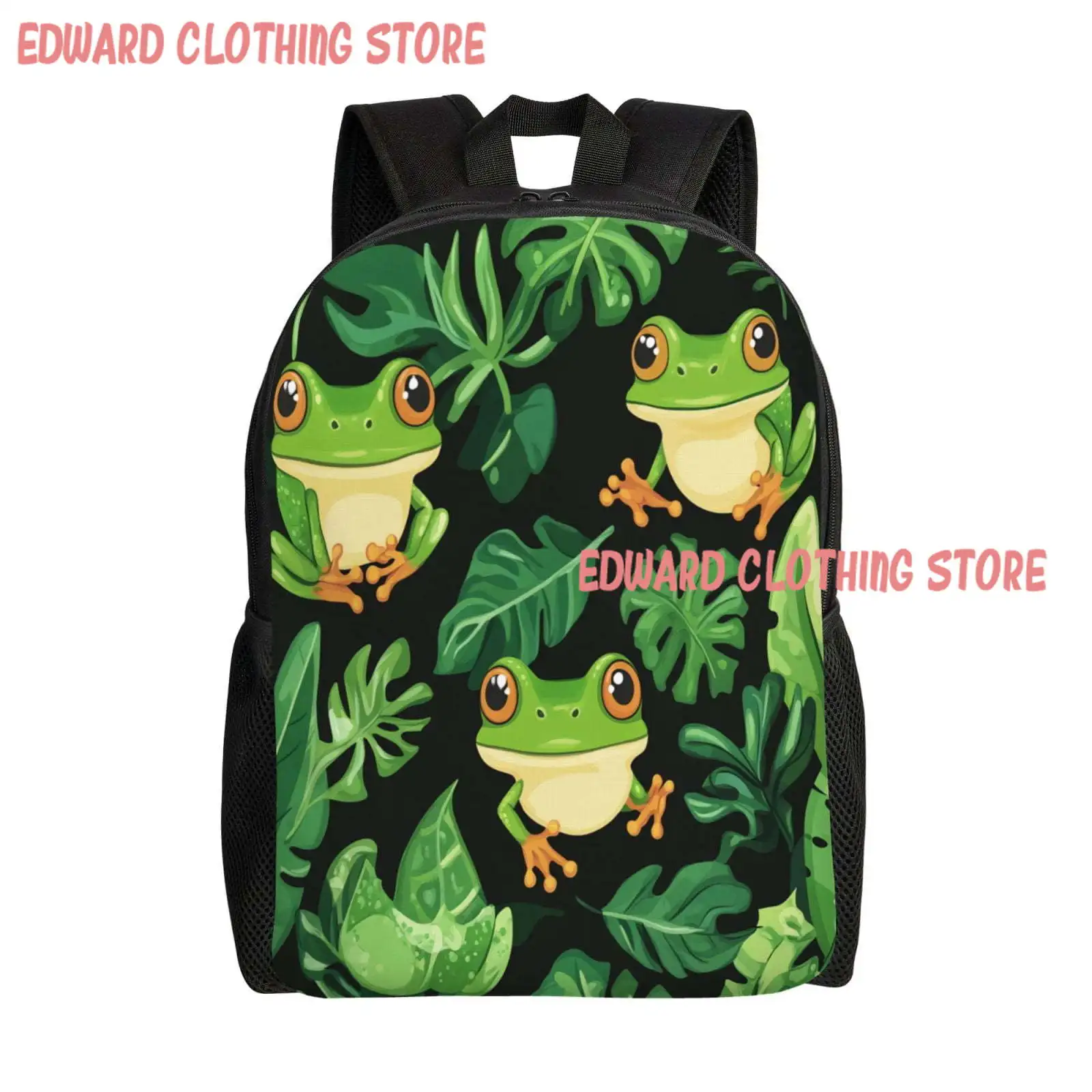 Frog Backpack Double Shoulder Backpack Male Outdoor Print Kawaii High School Bags Rucksack