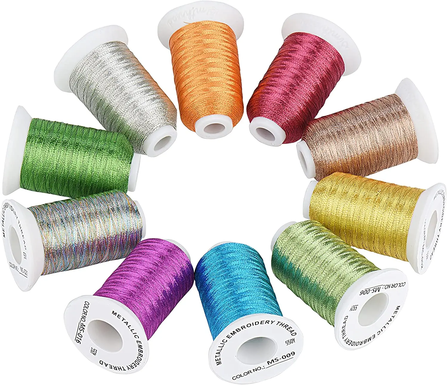 Simthread 10 Essential Colors Metallic Embroidery Machine Thread Kit for Computerized Embroidery and Decorative Sewing 10C02