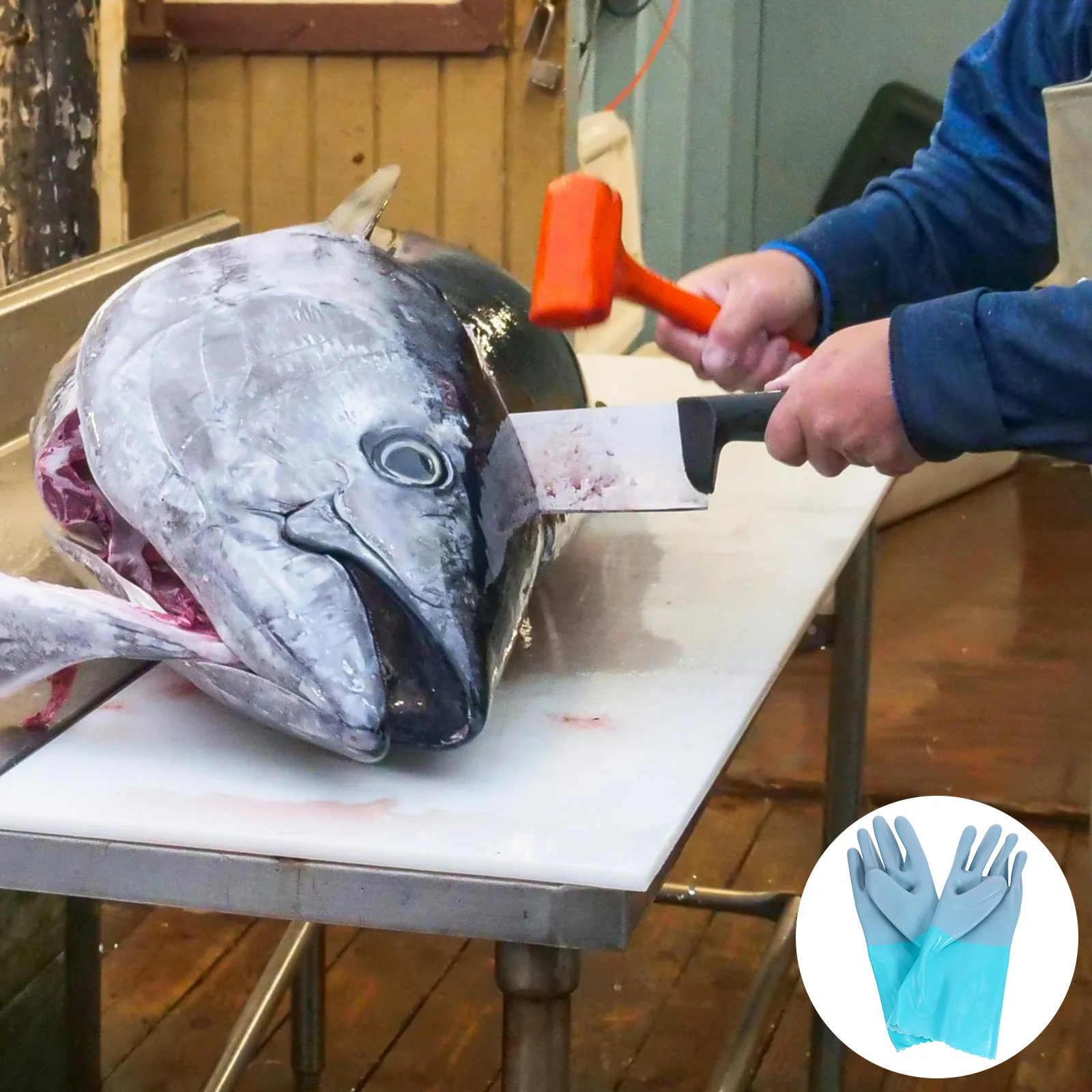 1Pair Heavy Duty Fish Cleaning Gloves Rubber Non-Slip Cut Resistant Grip Gloves Seafood Handling Boat Work Use