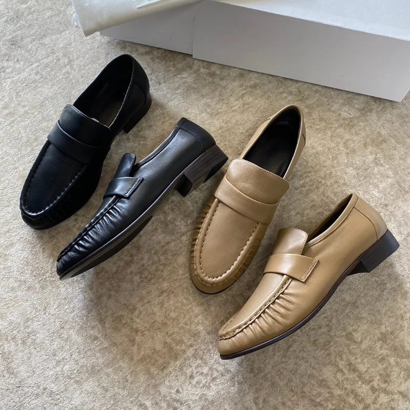 

Imported Calfskin Super Invincible Soft Pleated Loafers Real Leather Women Shoes