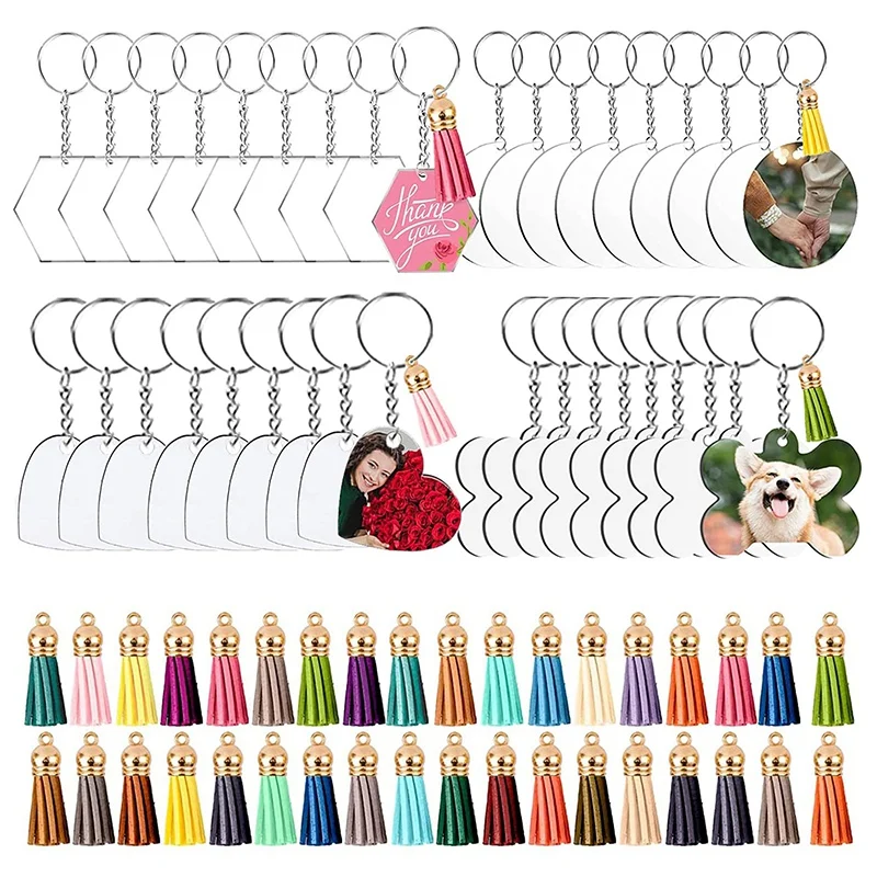 Acrylic Keychain Blanks,36Pcs Acrylic Blanks,36Pcs Keychain Tassels,36Pcs Key Chain Rings and Jump Ring for DIY Keychain