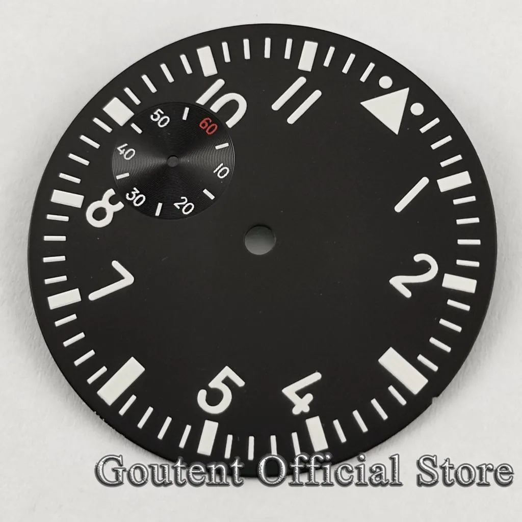 Goutent 38.9mm Black Watch Dial Green Luminous Fit ETA 6497 or Seagull ST3600 Movement Watch Face