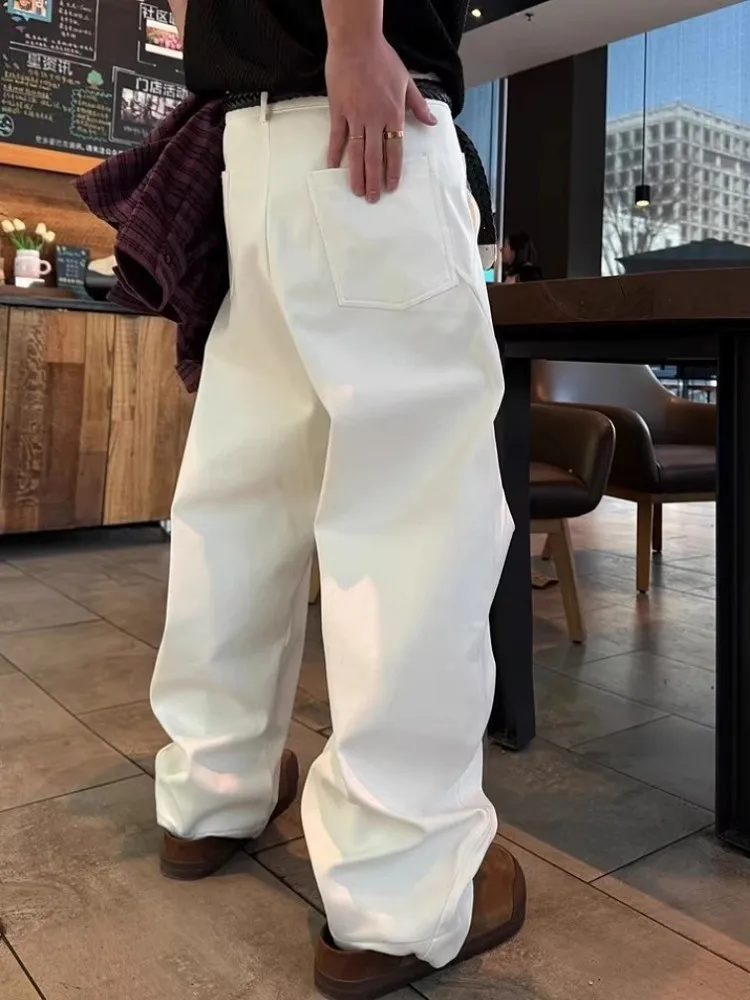 Pantalones vaqueros de moda Hip Hop para hombre, ropa de calle de Color sólido con diseño empalmado, pantalones vaqueros rectos informales holgados de calle para hombre