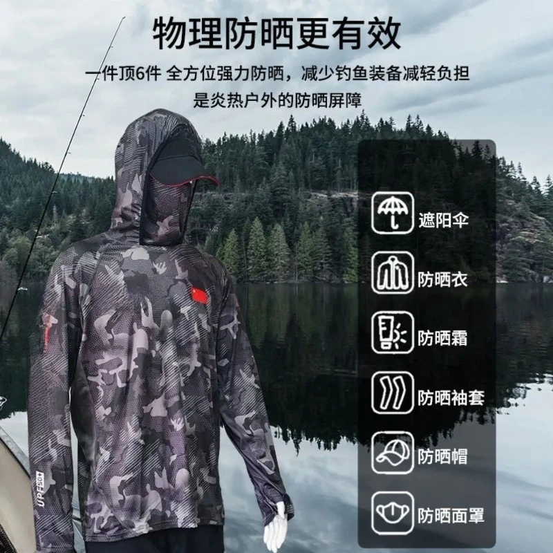 

360° Sun Protection Hoodie for Fishing, UV Face Neck Gaiter, Cooling Quick-Dry Breathable Shirt with UPF 50+