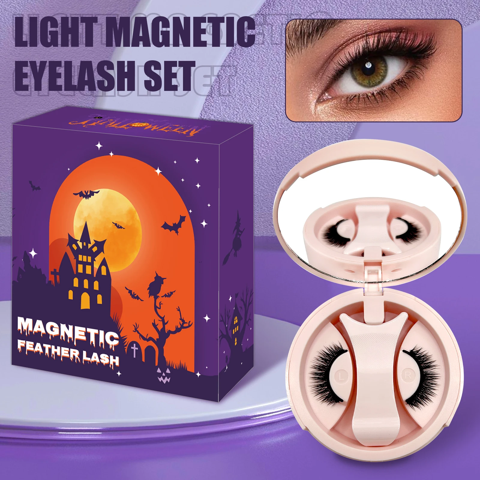 3 Seconds Easy Apply Magnetic Feather Lashes Kit - Glue-Free Reusable Natural False Eyelashes with Mirror Applicator Storage Box