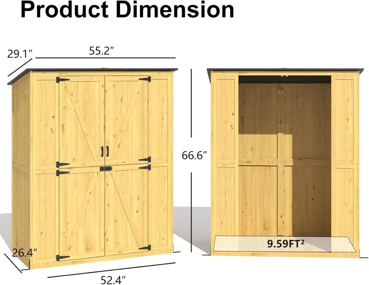 Outdoor Storage Shed, Wooden Garden Outdoor Storage Cabinet Waterproof, Storage Sheds Outdoor with Floor, Patio,  67inch, Yellow