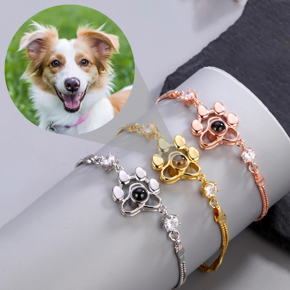 Bracelets de projection d'image de document personnalisé, patte de chien mignonne pour petite amie, amoureux, cadeaux d'anniversaire romantiques, nouveau Leon, 2025