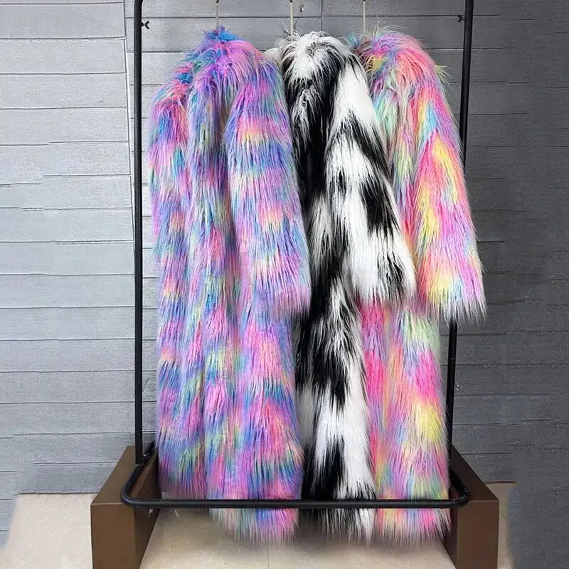 Imitation Fox Fur Faux Fur Women 2026 New Winter Fur Coat Faux Fox Fur Coat Imitation Beach Wool Jacquard Colorful Fur Coat H198
