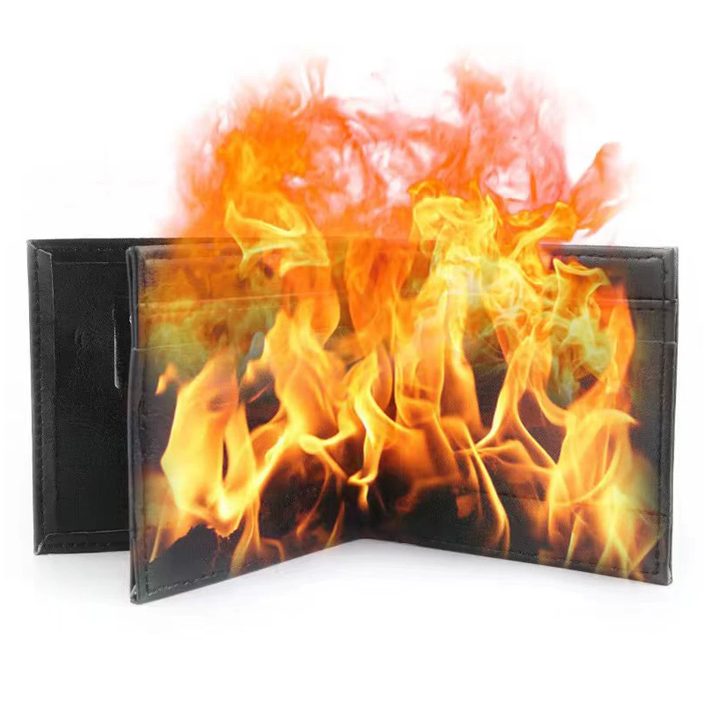 2024 New Short Pouch Magic Trick Fire Flaming Wallet Leather Street Show Close Up Magic Props Purse Stage Street Magic Prop