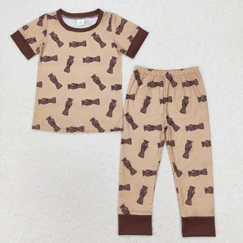 

Winter New RTS Boutique Clothing Camo Bottle Brown Short Sleeve Pants Sleepwear Sets Baby Boy Clothes Bamboo Pajamas Wholesale