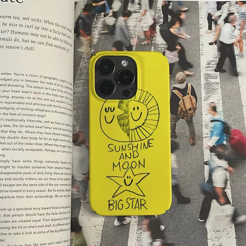 Casing HP Ins Yellow Smiling Star Art untuk IPHONE 17 Air 16E 15 PROMAX 14 Plus 13 12 MINI 11 PRO 16Plus XR Bahan Akrilik