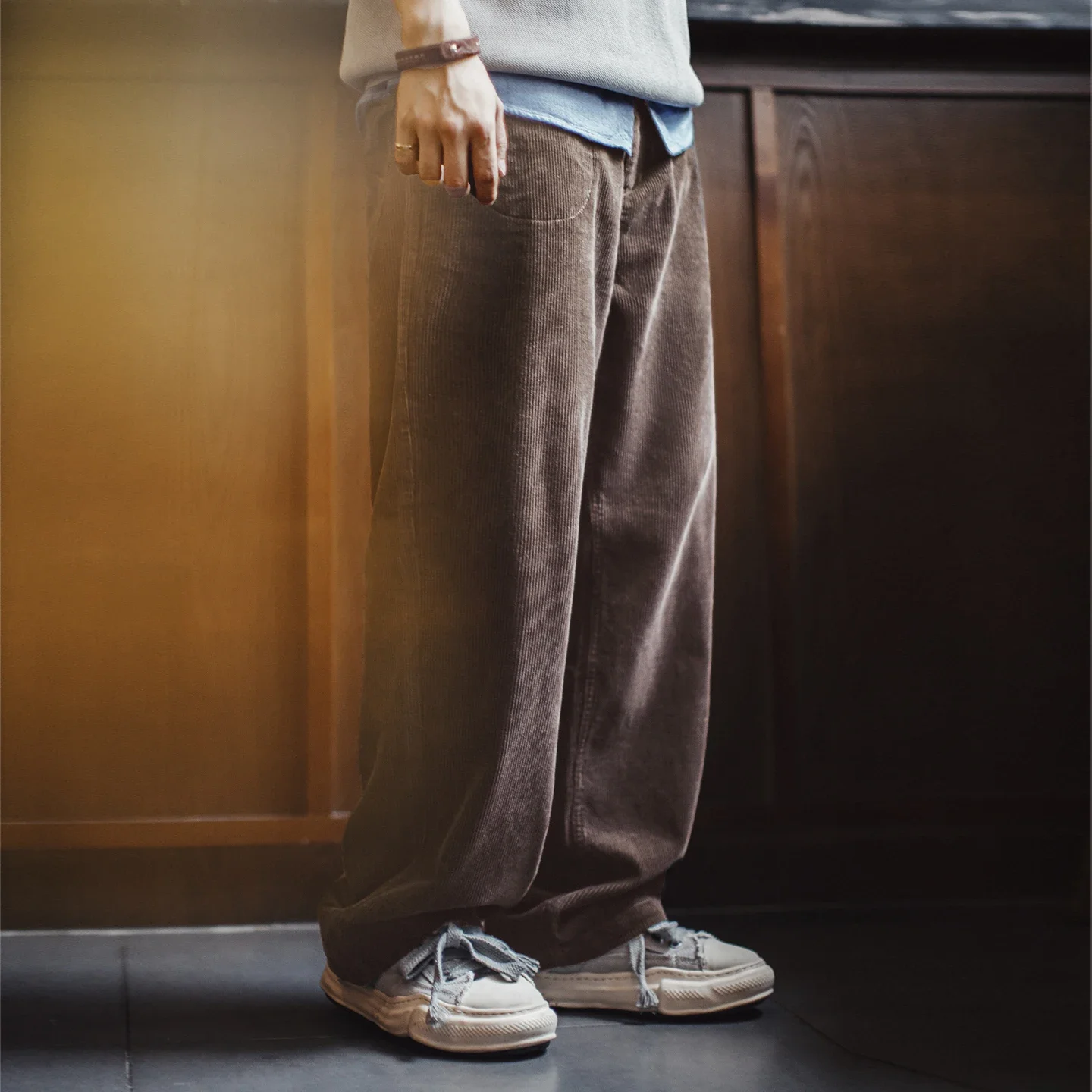 

Maden Brown Corduroy Pants Coffee Heavyweight Straight Leg Vintage Men's Trousers Draped Wide Casual Pants for Autumn and Winter