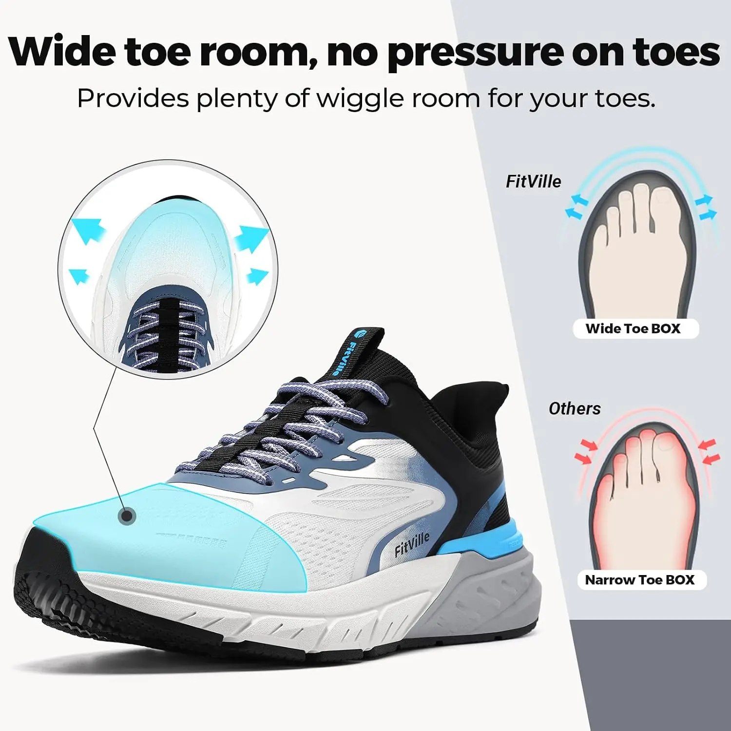 FitVille Comfortable Extra Wide Walking Shoes for Men Lightweight Mens Walking Shoes Wide Width Non Slip Cushioned