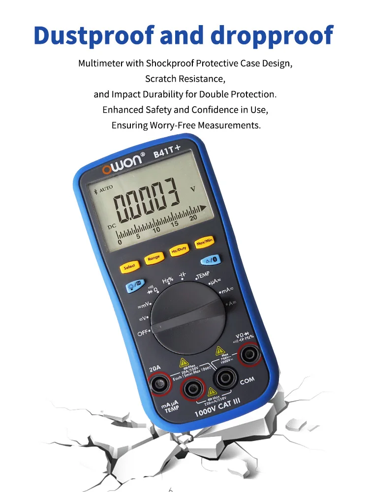 OWON B41T+ Bluetooth digitale multimeter, biedt True RMS met vier en halve cijfers 3-in-1 ondersteuning voor offline opname