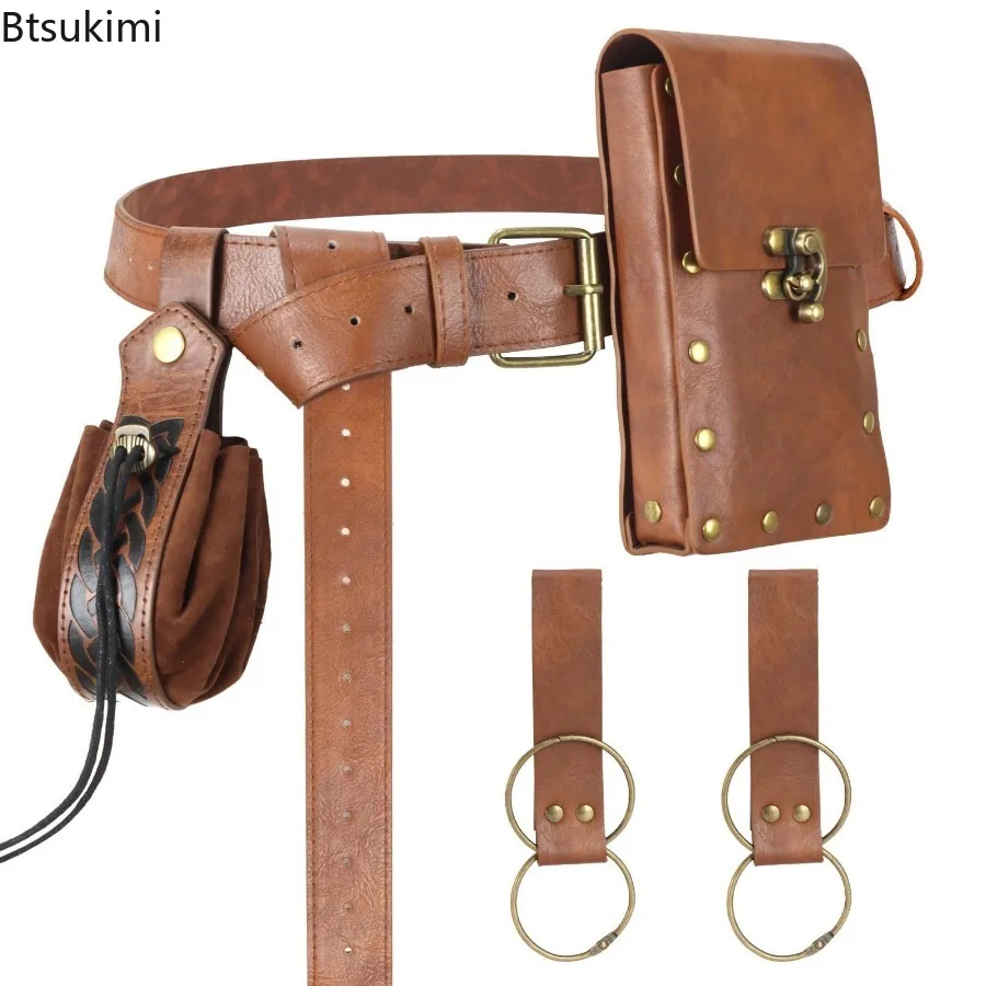 خمر حقيبة بحزام Steampunk حقيبة الهاتف القرون الوسطى عصر النهضة بولي حزام حزام جلد فاني حزم القراصنة تأثيري ازياء اكسسوارات للجنسين #4