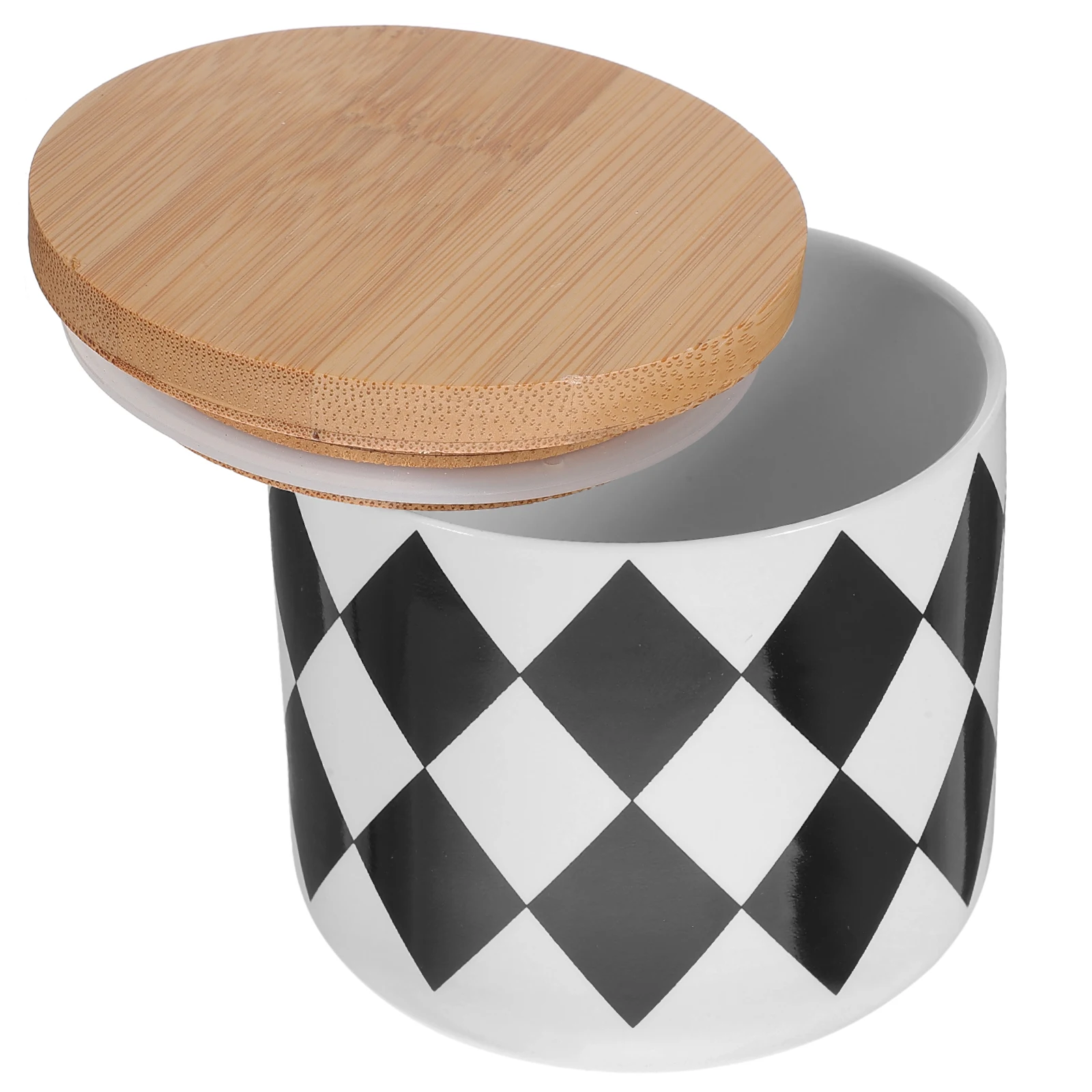 

Ceramic Tea Jar Wood Lid Sealed Storage Container for Kitchen Counter Decorative Cookie Brown Sugar Canister