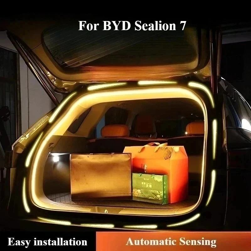 

Для BYD Sealion 7, окружающее освещение багажника автомобиля, автоматическое определение, наружное освещение для кемпинга, силиконовая светодиодная динамическая декоративная световая полоса