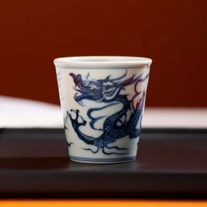 

Hand-Painted Blue and White Pattern Straight Tube High-Grade Underglaze Color Cup Tea Set Tasting Single Chinese Gift