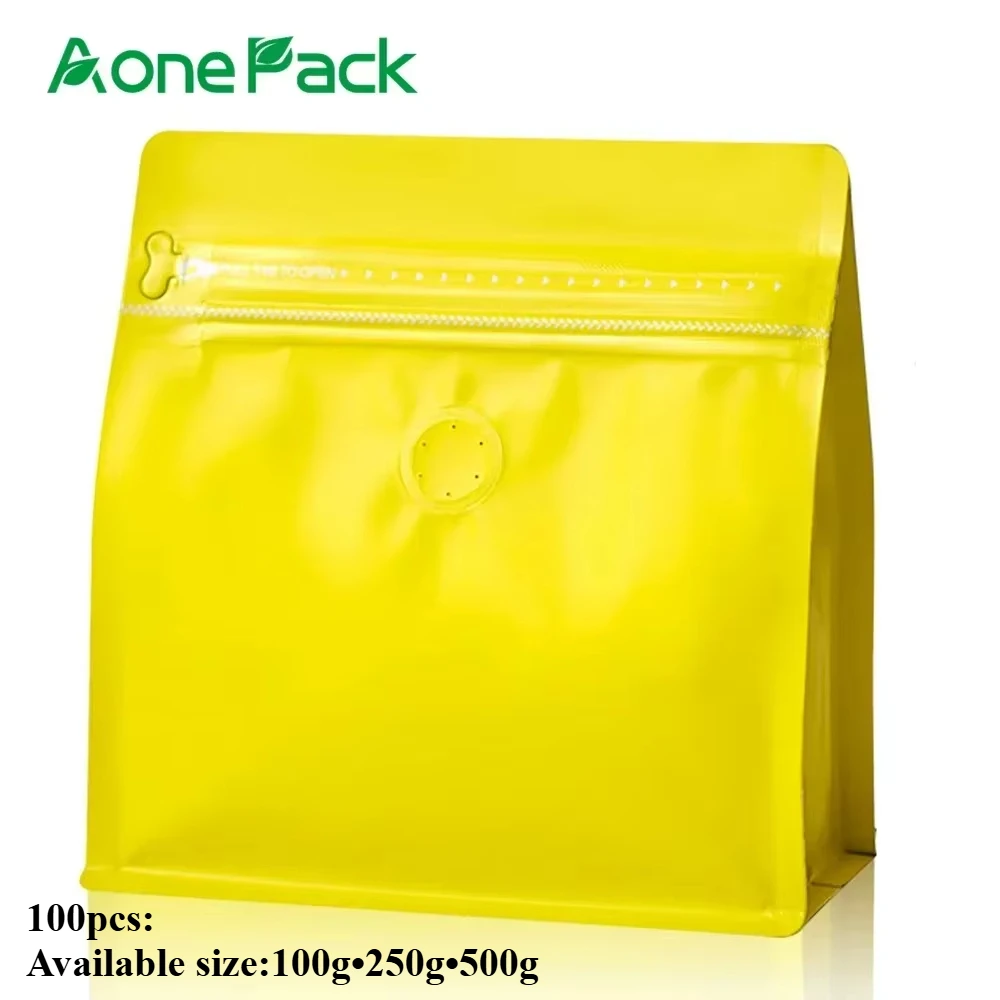 100pcs Custom Printed Matt Yellow Poues Stand Up Pouch Aluminum Foil Mylar Bag Tea Food Spice Packaging Plastic Bag With Ziplock