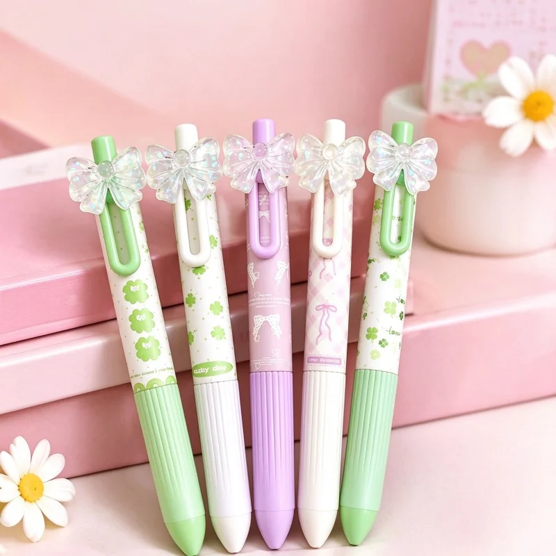 48pcs/lot Kawaii Bow Press Gel Pen Cute 0.5mm Black Ink Signature Pens Promotional Gift Office School Supplies