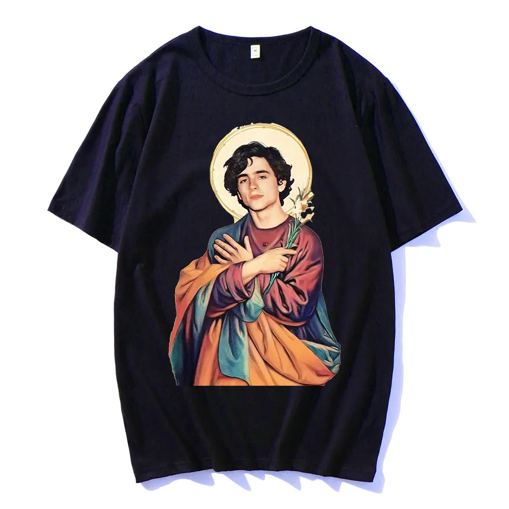 Timothee Chalamet Saint Men Fashion Top T Shirt Short Sleeve Retro 90s TV Fan Unisex Summer Trend Soft Casual Oversized T-shirt