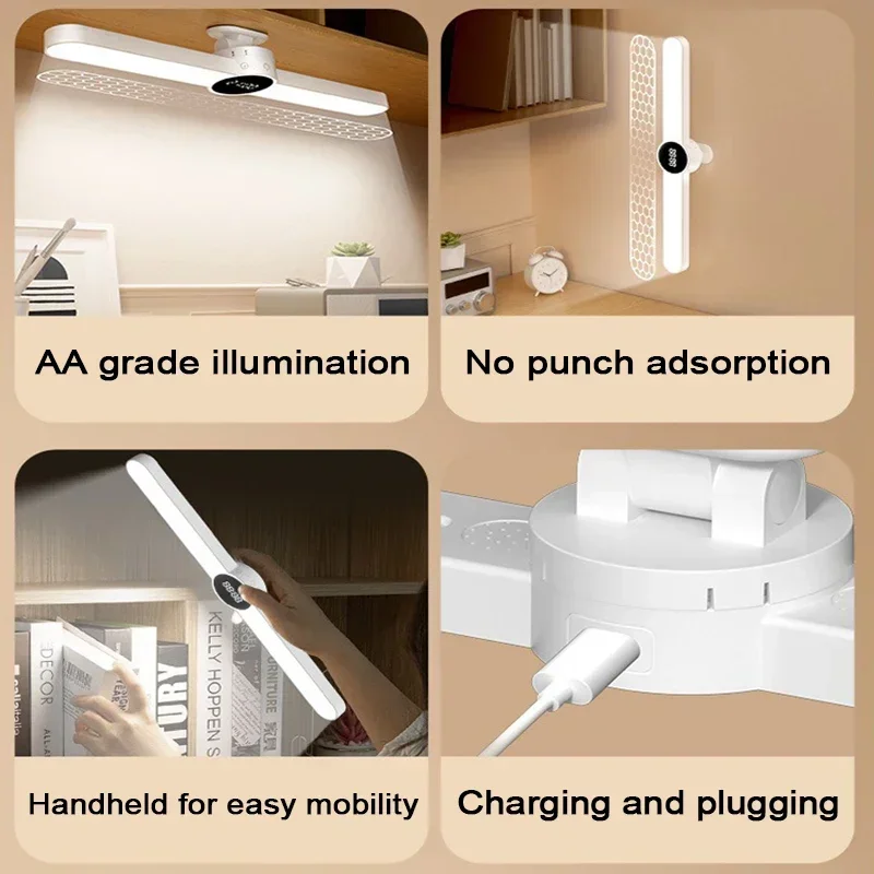 LED Desk Lamp USB Hanging Magnetic Stepless Dimming Clock Table Lamp Recharge Cabinet Closet Wardrobede Bedroom Desk Night Light image 6