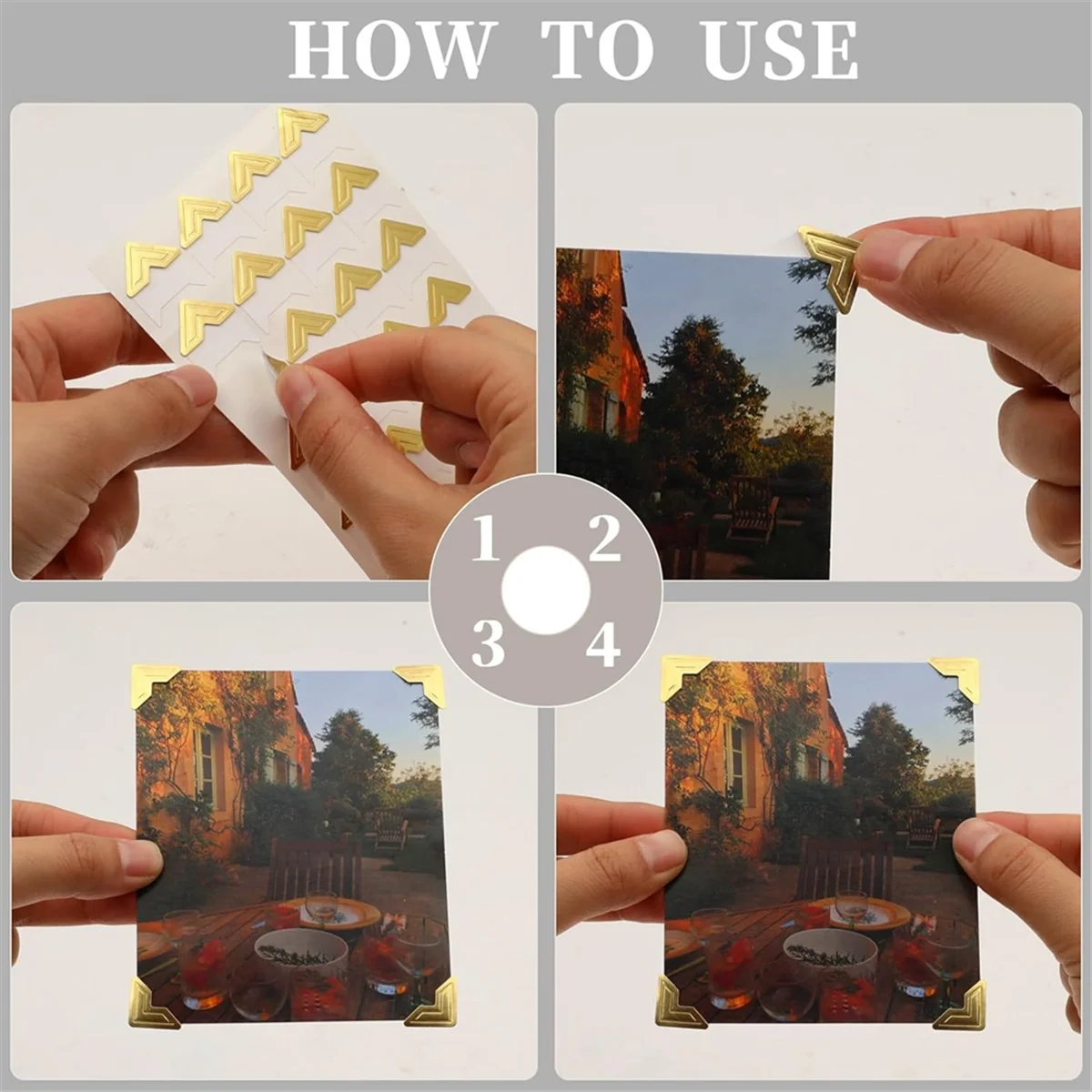 240 Pieces Photo Corners for Scrapbooking, Gold Photo Corner Stickers, Self-Adhesive Photo Mounting Corners,Gold