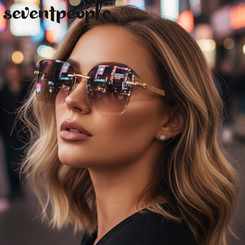 

Square Rimless Photochromic Sunglasses Women 2025 Luxury Brand Vintage Change Color Anti Blue Light Glasses Computer Eyewear