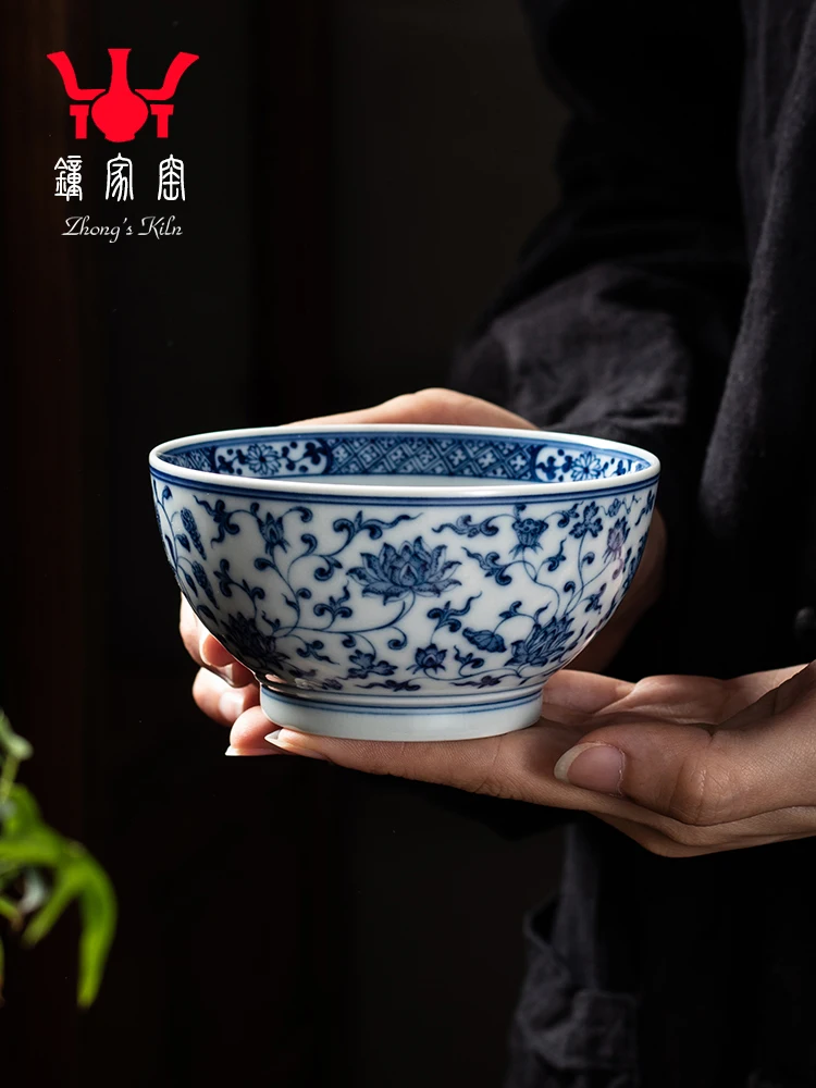 

Zhongjia Single Jingdezhen Hand-painted Tea Cup Blue And White Firewood Kiln Entangled Branch Flower Pattern