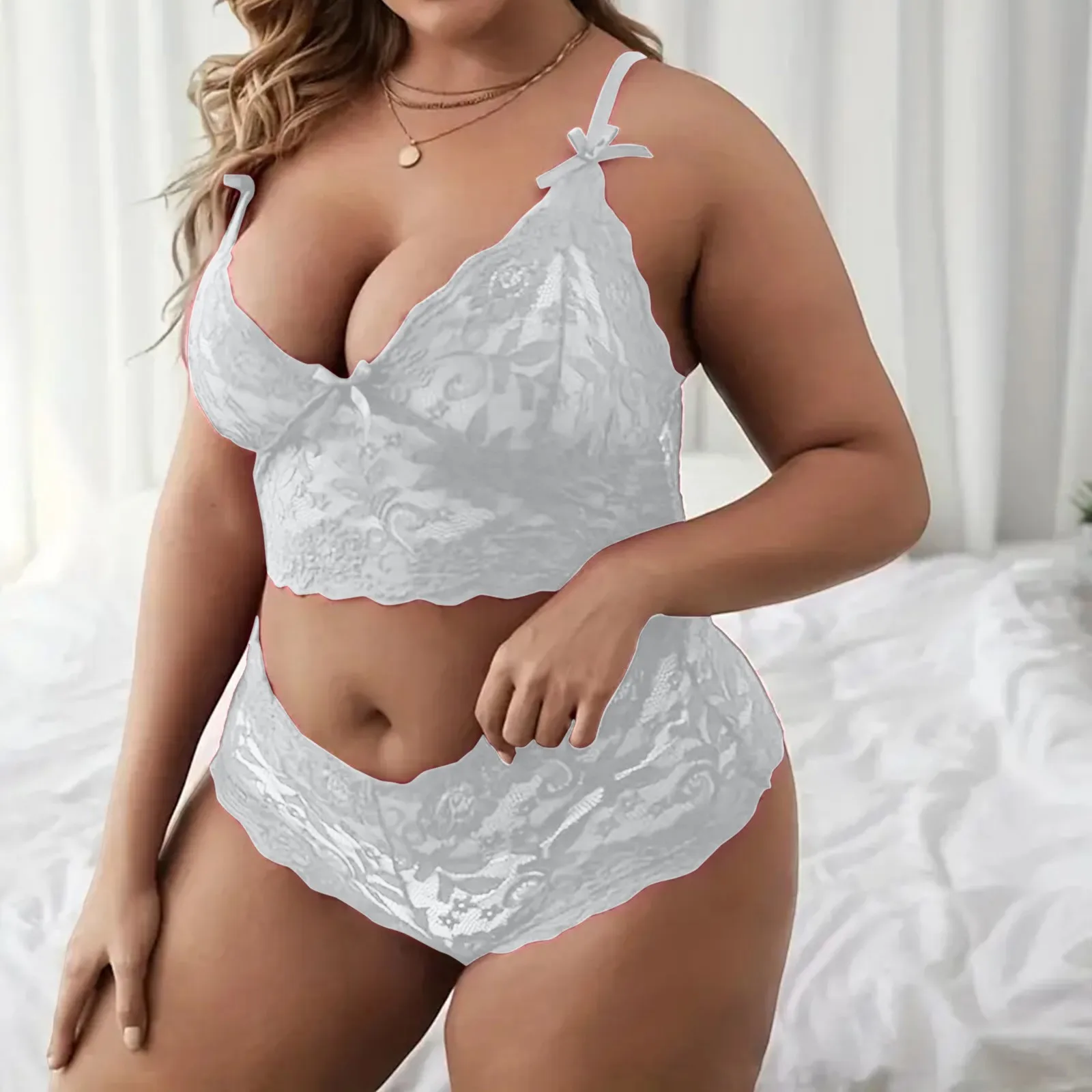 Women\'S Underwear Pure Color Plus Size Lingerie For Women Sexy Lace Halter Bralette High Waist Panty Set нижнее бельё женское