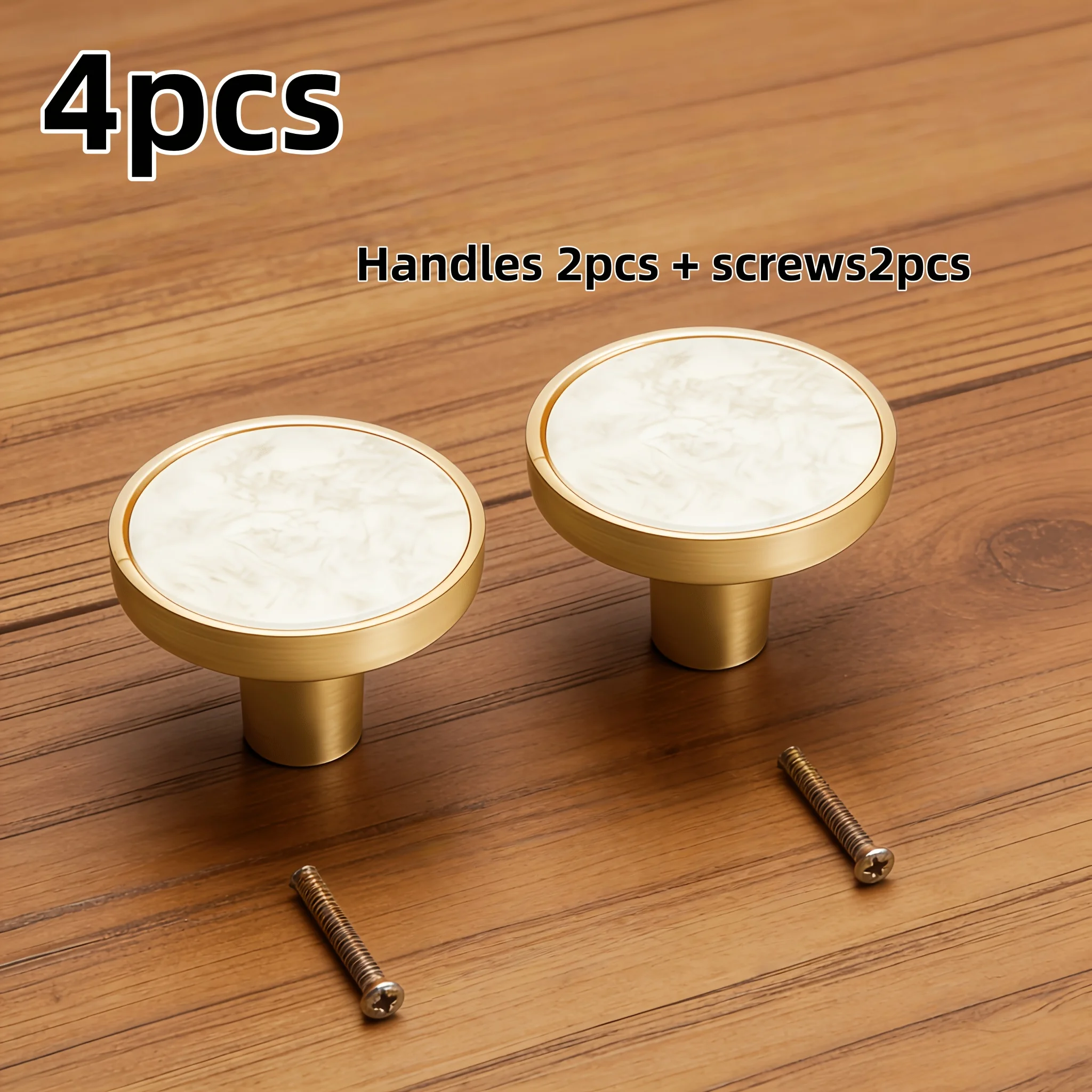 2PCS Gold Cabinet Knobs Round Brass Drawer Pulls with Mounting Screws Dresser Drawer Knobs Kitchen Cabinet Door Handles Decorati