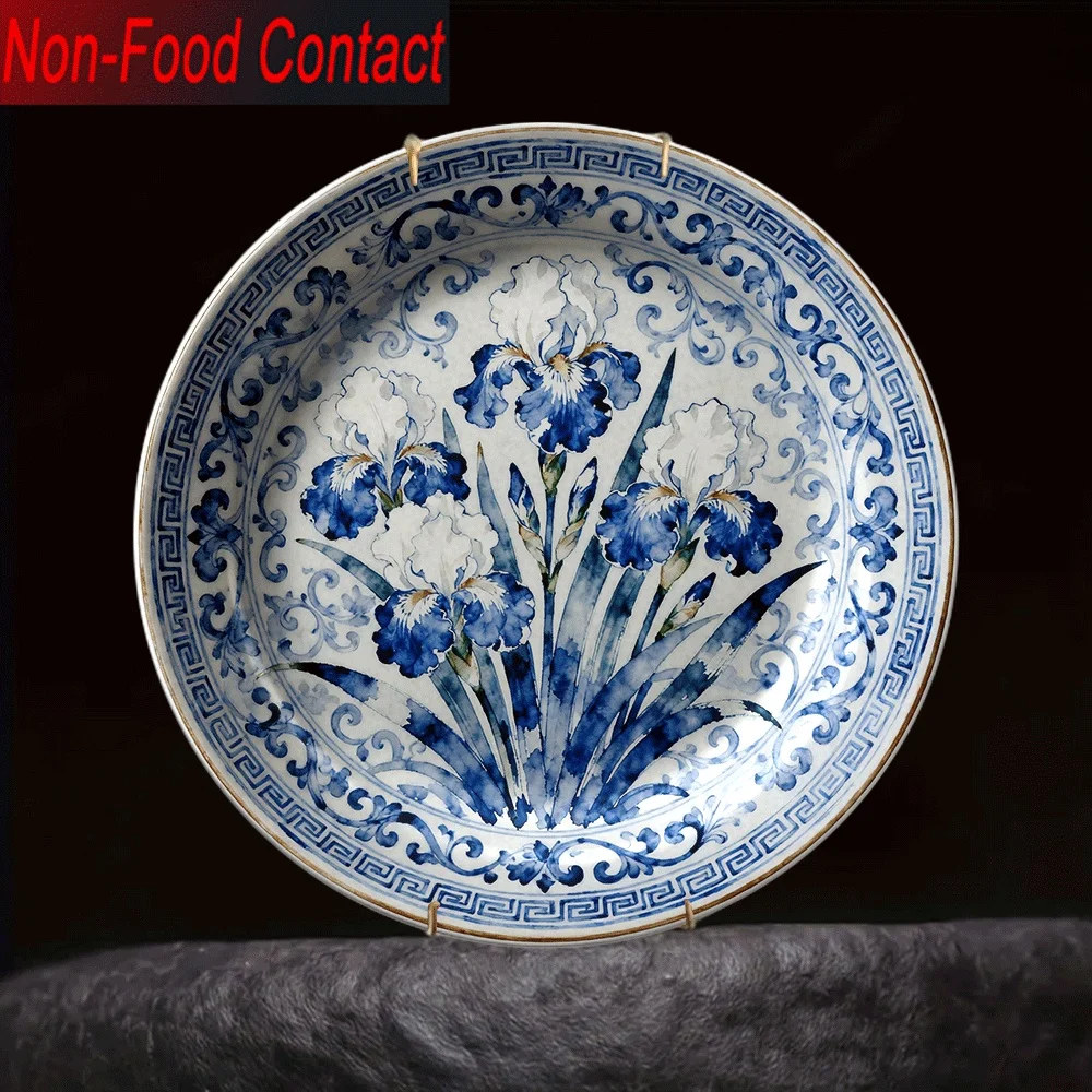 1pc prato elegante e floral-prato decorativo de cerâmica de contato sem alimentos, design clássico de porcelana chinesa para sala de estar,