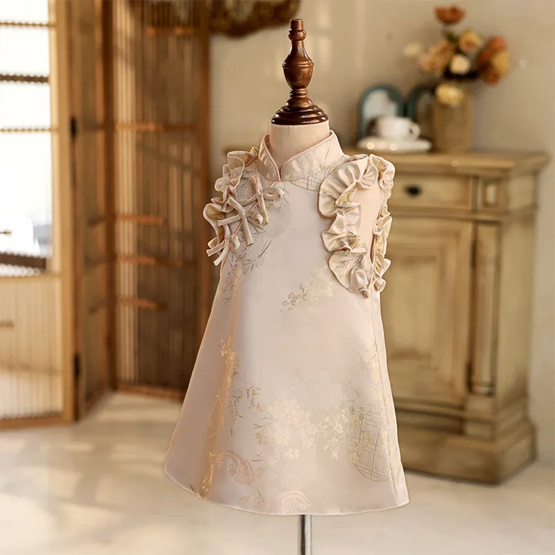 Traditional Chinese Style Girl's First Birthday Dress2025New Style Baby Girl Chinese Style Birthday Cheongsam Flower Girl Weddin
