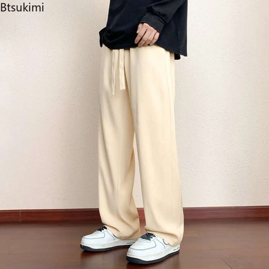 Spring Autumn New Men's Baggy Wide Leg Pants Solid Comfortable Breathable Casual Pants Male Streetwear Trousers Oversized M-8XL
