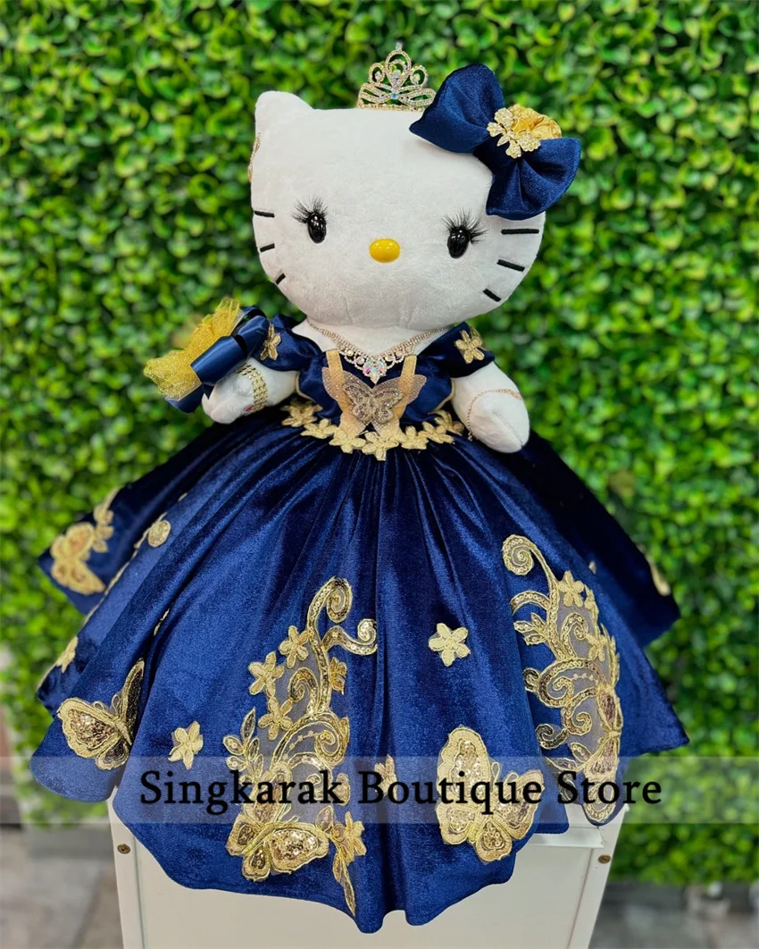 Spezieller Link für kleine Teddybär Kleid Quince anera Kleid Marineblau goldene Spitze Applikationen Schmetterling niedlichen Ballkleid