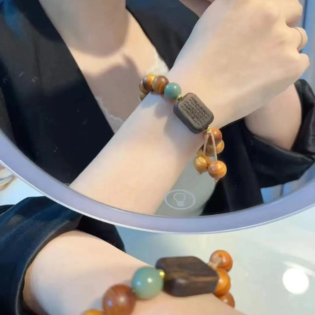 Pulsera de círculo único Thuja DE ALTO aceite con madera fragante para niña, tallado de madera de cedro, escritura, cuenta redonda, cadena de mano, joyería WenWan