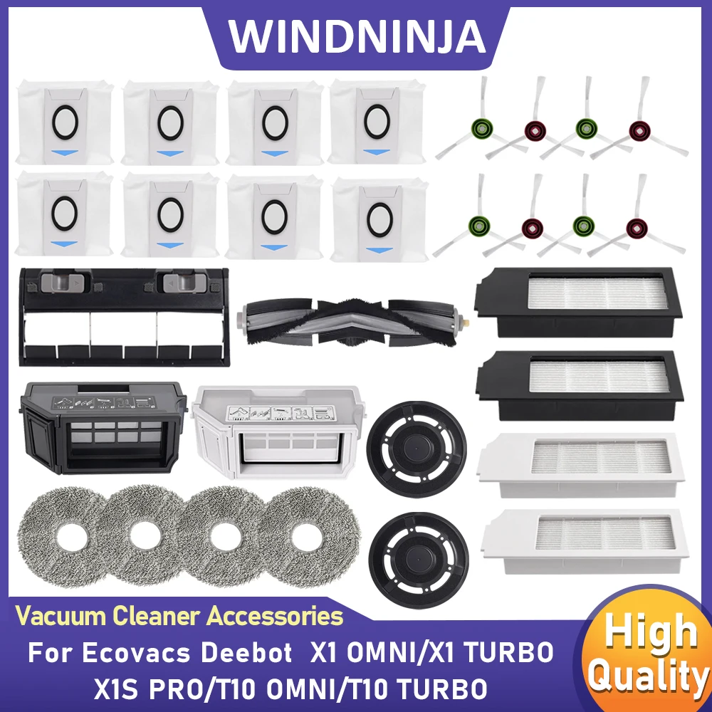 Staubbox, Hauptseitenbürste, Hepa-Filter, Wischlappen, Staubbeutel, Wischtücher, Teile für Ecovacs Deebot X1 OMNI/TURBO, T10 OMNI/TURBO, X1S PRO