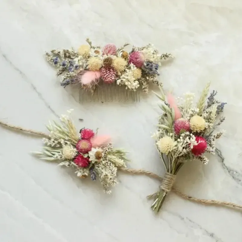 3pcs/Set Wedding Wrist Flowers Bridal Bridesmaid Mini Bouquet Bride Flower Crown Hairband Hair Accessories Wedding Party Decor