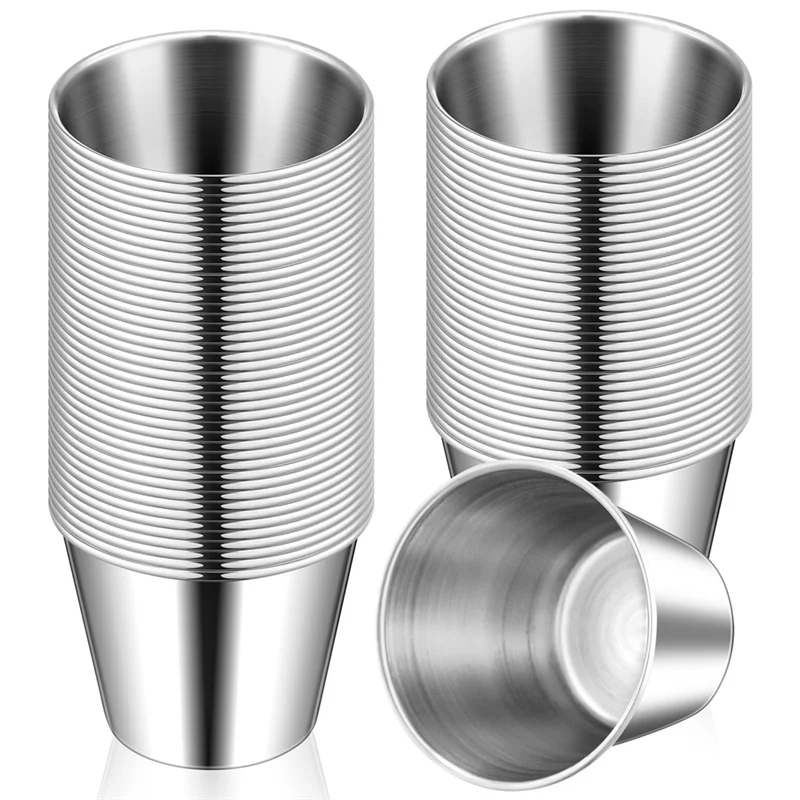 Wielorazowe miski ze stali nierdzewnej o pojemności 1,5 uncji, 24 szt. Metalowe kubeczki do sosów, miseczki na przyprawy, okrągłe pojemniki-AS97