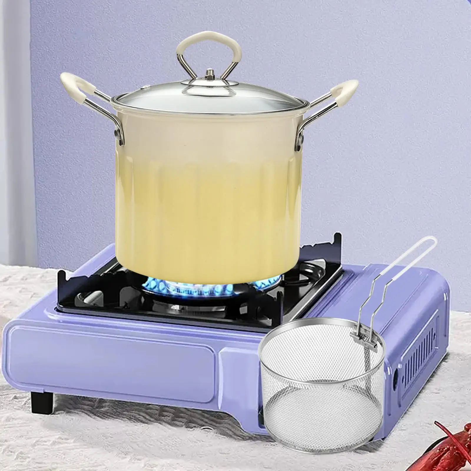 Deep Fryer Pot Japanese Tempura Fryer, Easy to Clean,Deep Oil Fryer with Basket for Restaurant Kitchen Outdoor Camping