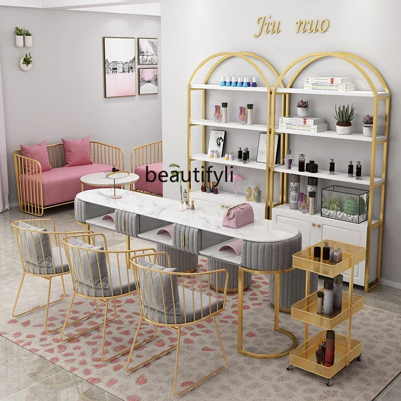 Nordic marble manicure table and chair set modern single double manicure table