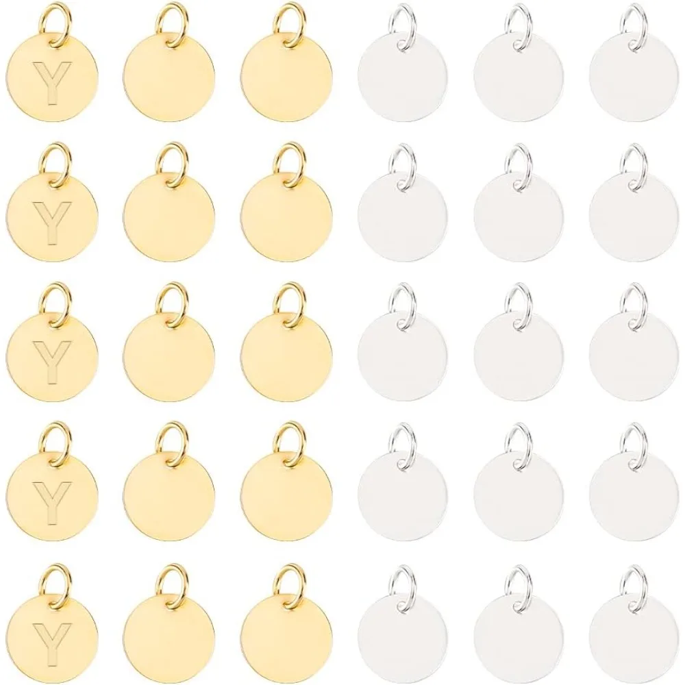 100 Pcs 2 Colors Round Metal Pendant, 12mm Blank StampingTag Flat Round StampingTag Charms, Smooth Polished Disc Pendants