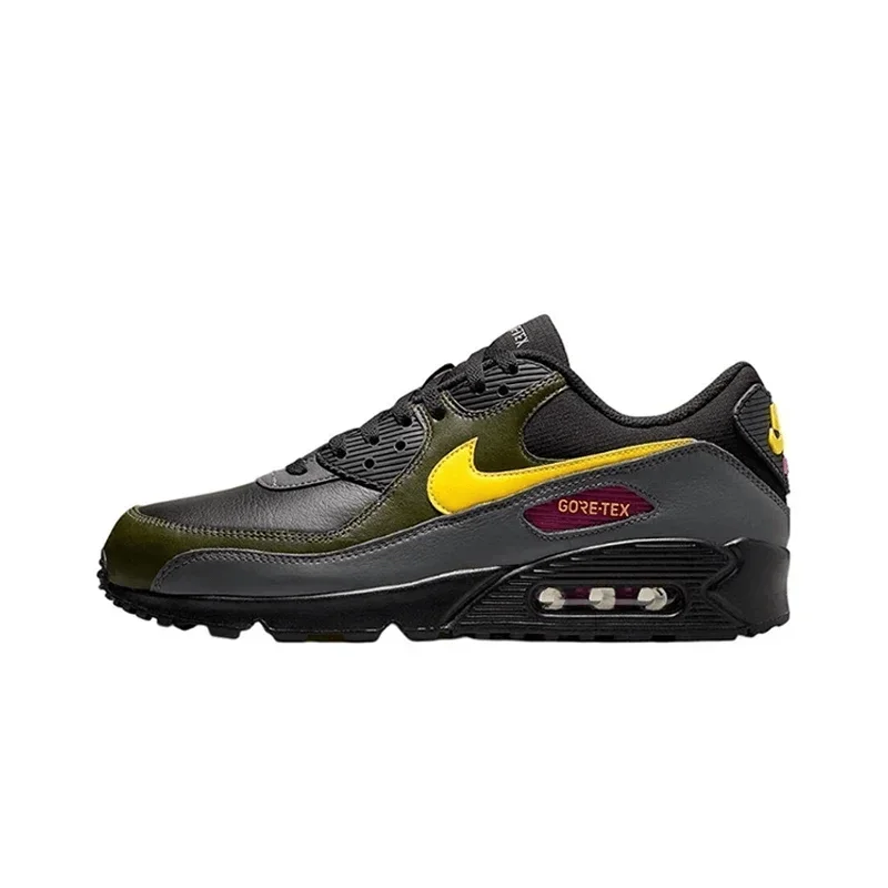 Nike Air Max 90 Men's and Women's Running Shoes Retro Comfort Fabric Leather Shock Absorption Anti-slip Wear Black and Yellow